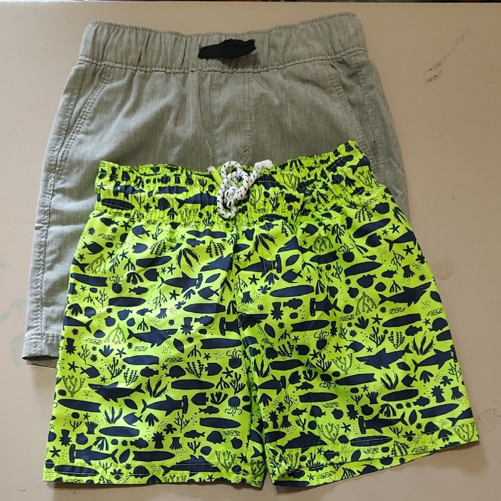 Neon Green Patterned Swim Shorts with Gray Shorts Size 2T